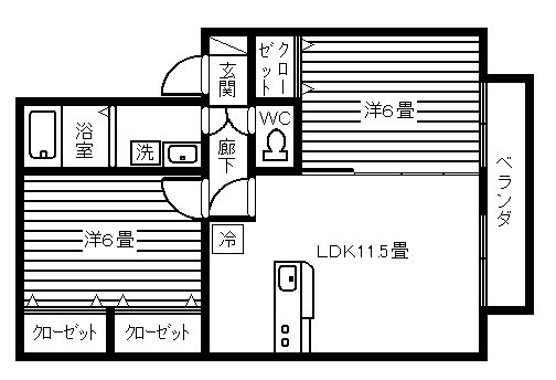 セジュールくりII(2LDK/1階)の間取り写真