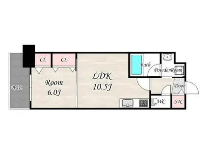グランセジュール大国町(1LDK/2階)の間取り写真