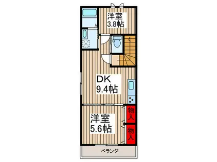 ONE S MIDA(2DK/2階)の間取り写真