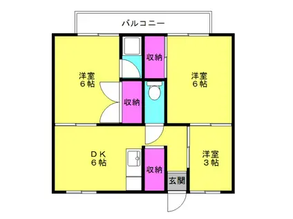 ビレッジハウス東二見(3DK/3階)の間取り写真