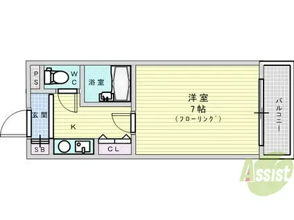 シャトレ豊津1(1K/4階)の間取り写真