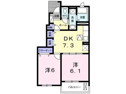 ハピネス・ハトミII(2DK/1階)の間取り写真