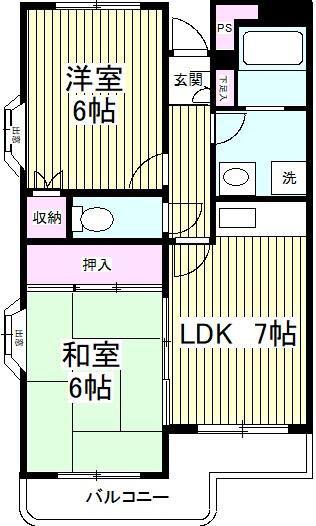 シティーハイムM(2DK/1階)の間取り写真