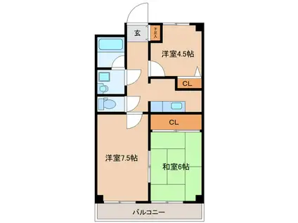 クオーレ白鳥(3K/5階)の間取り写真