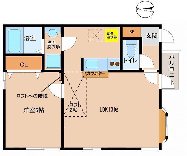 サンフィルド本馬越(1LDK/2階)の間取り写真