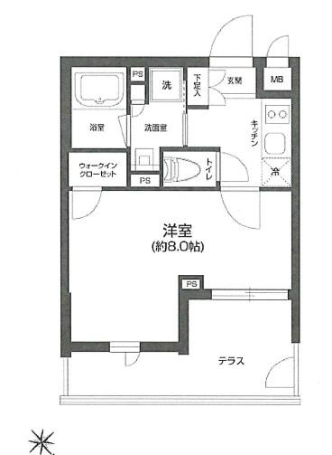 GRAN PASEO 四谷若葉(1K/1階)の間取り写真