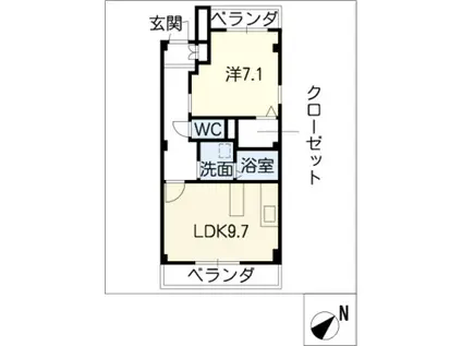 オアシス徳重(1LDK/2階)の間取り写真