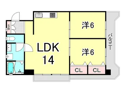 クレスト甲子園(2LDK/3階)の間取り写真