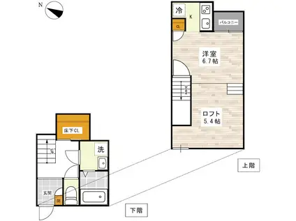 ADC保田窪カーサ(1K/2階)の間取り写真