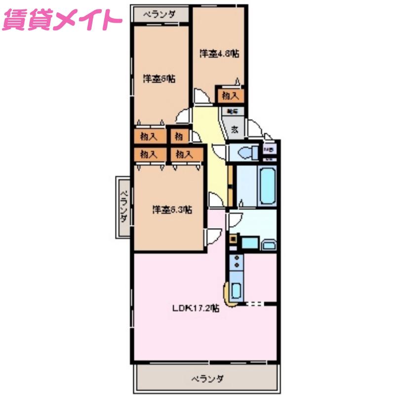 グランドメモリー(3LDK/4階)の間取り写真