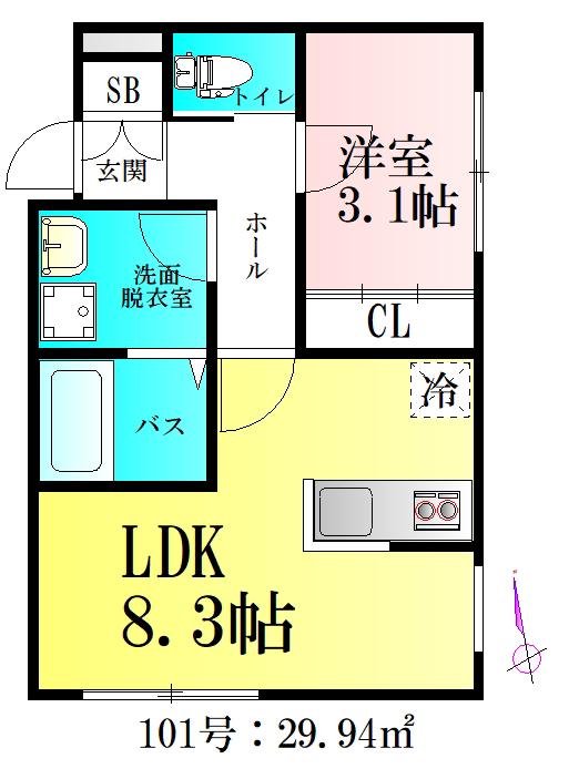 アプリーレ北仙台(1LDK/1階)の間取り写真