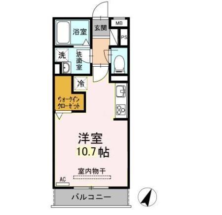 スカイハウス(ワンルーム/1階)の間取り写真