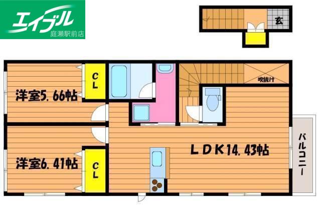 ドミール岡南(2LDK/2階)の間取り写真