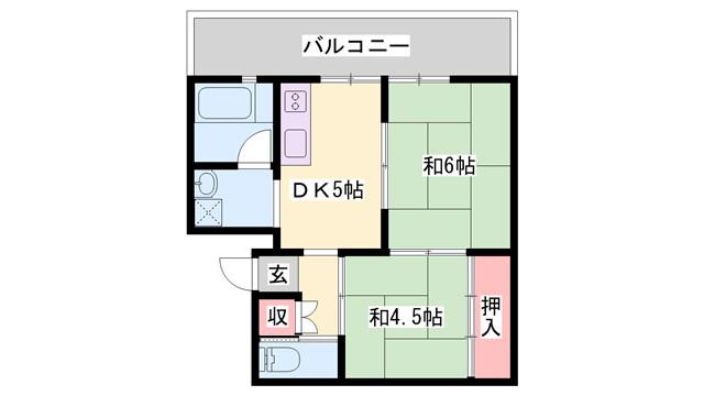 ビレッジハウス福崎(2DK/4階)の間取り写真