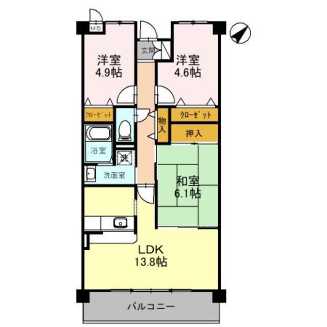 シャルマン木ノ元(3LDK/2階)の間取り写真