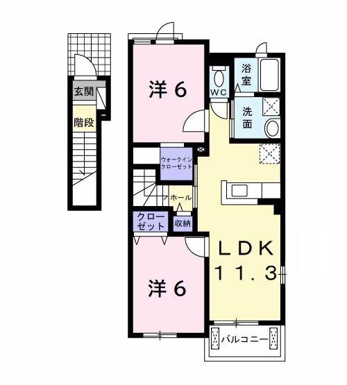 ピエスB(2LDK/2階)の間取り写真