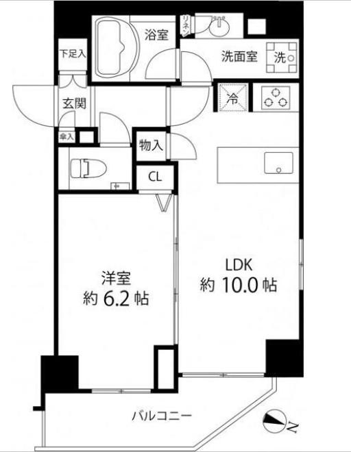 麻布十番レジデンス(1LDK/7階)の間取り写真