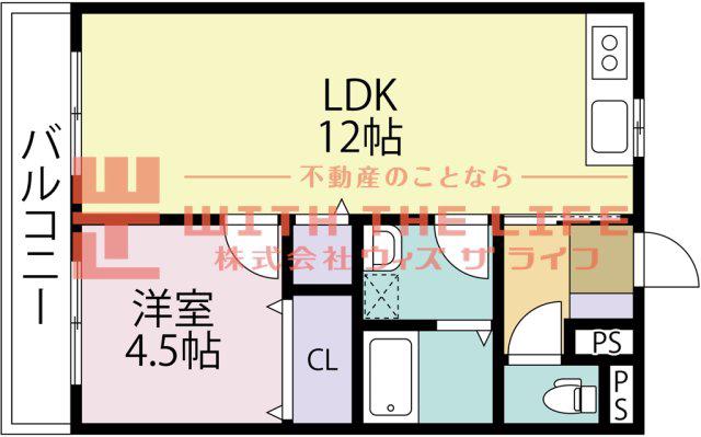 アザレアハイツ蒲池(1LDK/3階)の間取り写真