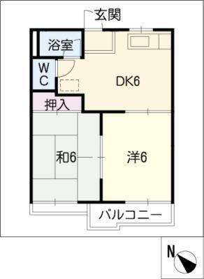 タウニィ長久手(2DK/1階)の間取り写真