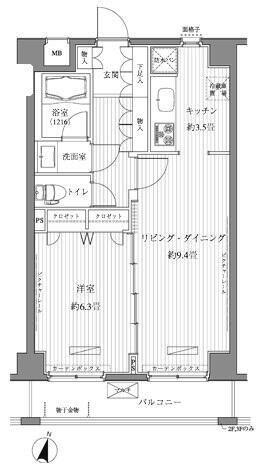 メゾンカルム西新宿(1LDK/3階)の間取り写真