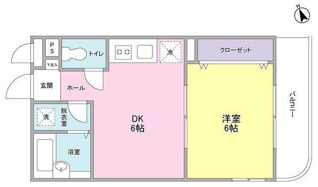 ブルーシャトー戸越(1DK/2階)の間取り写真