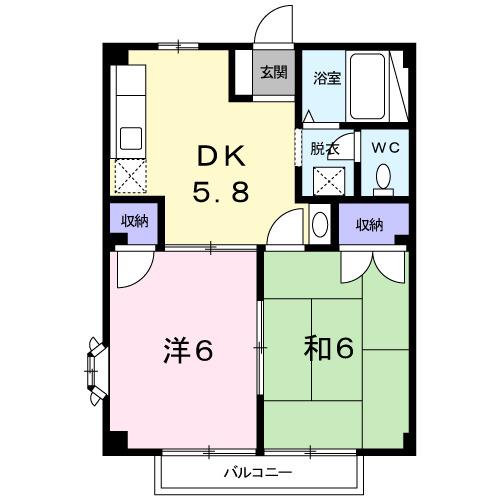 ネオクレドール(2DK/1階)の間取り写真