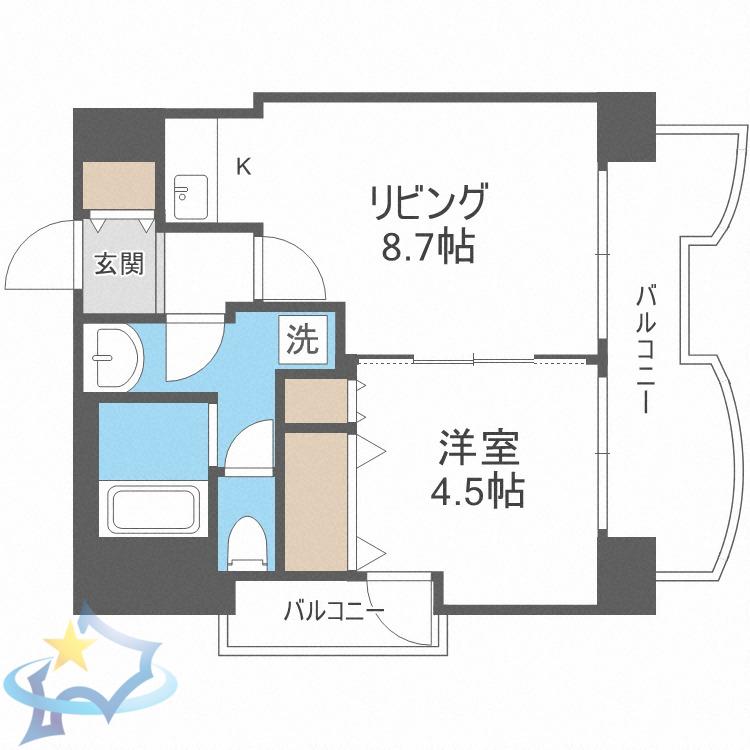 札幌ビオス館(1LDK/8階)の間取り写真