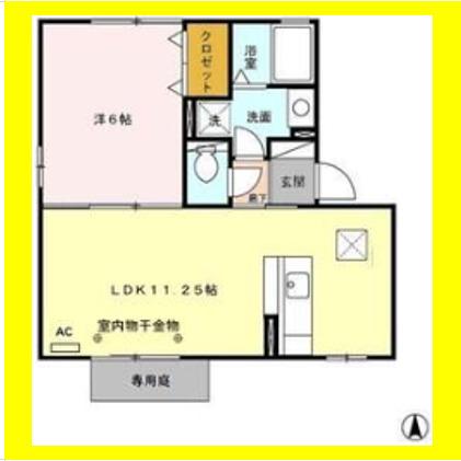 クレールB棟(1LDK/1階)の間取り写真