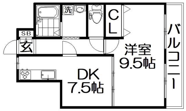 サンシャーリー(1DK/1階)の間取り写真