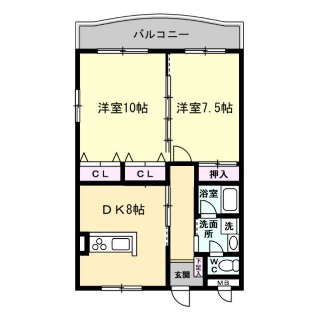 パラッオ王子(2DK/2階)の間取り写真