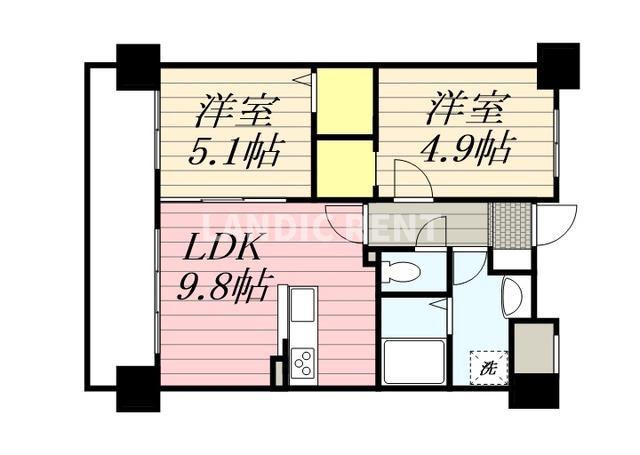 ショウジュン原田(2LDK/9階)の間取り写真