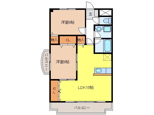 アーバングランデ(2LDK/2階)の間取り写真