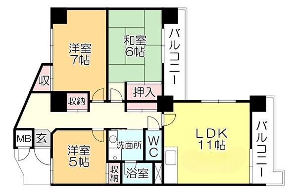 ラ・ディジェム旭(3LDK/5階)の間取り写真