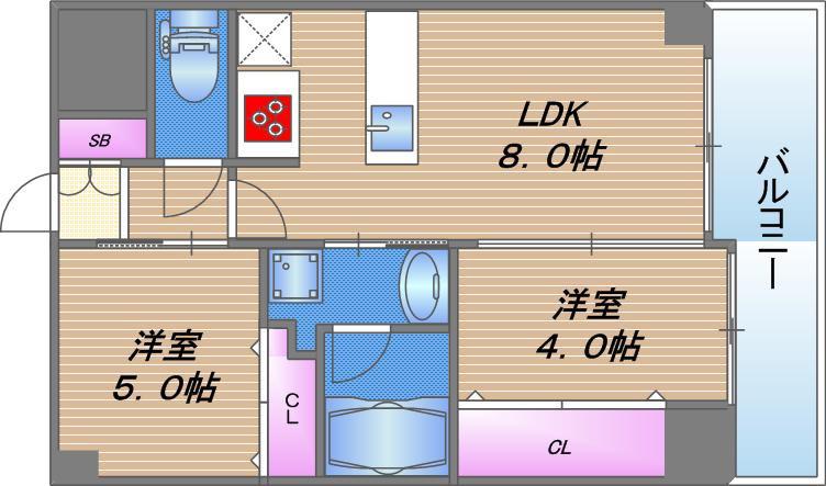 アーデンタワー本町イースト(2LDK/12階)の間取り写真