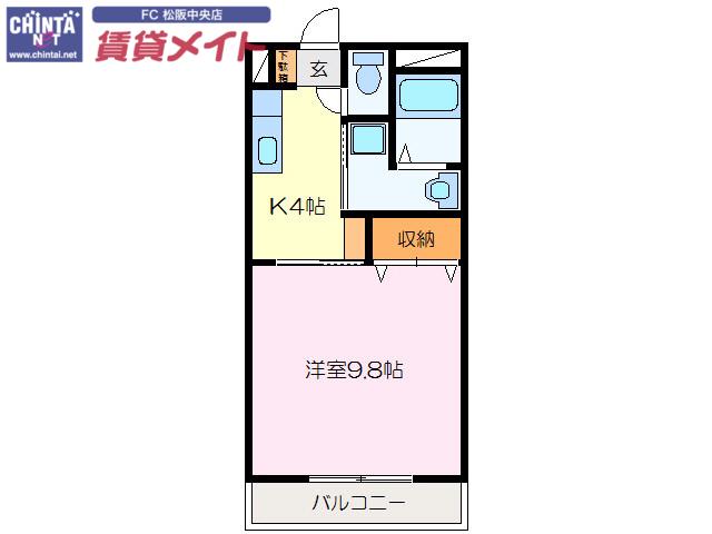 リバーサイド II(1K/1階)の間取り写真