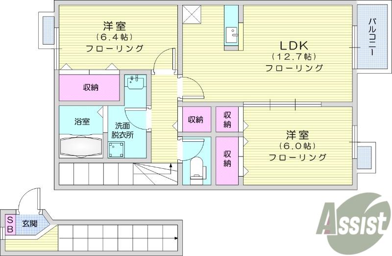 グランドール相の原(2LDK/2階)の間取り写真