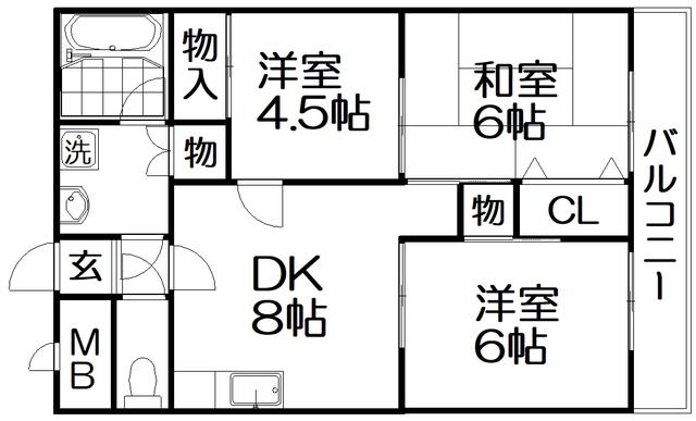 宮之阪ハイツ壱番館(3DK/4階)の間取り写真