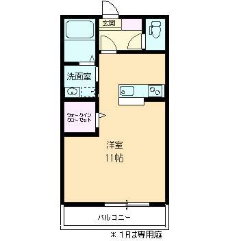 ブランネージュ新山口(ワンルーム/2階)の間取り写真