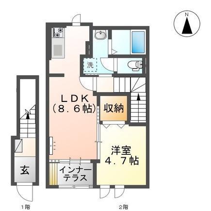 SALUTE(1LDK/2階)の間取り写真