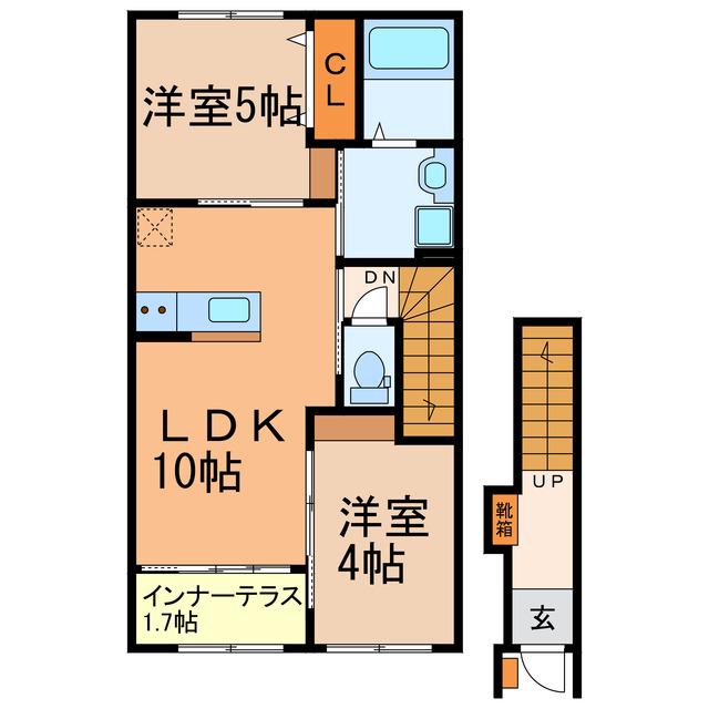 ノイアー・ルウムI(2LDK/2階)の間取り写真