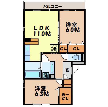 ソシア グローブ(2LDK/3階)の間取り写真