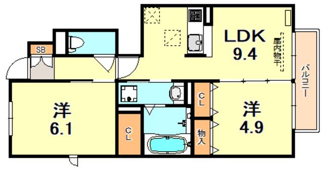 エルミタージュ(2LDK/1階)の間取り写真