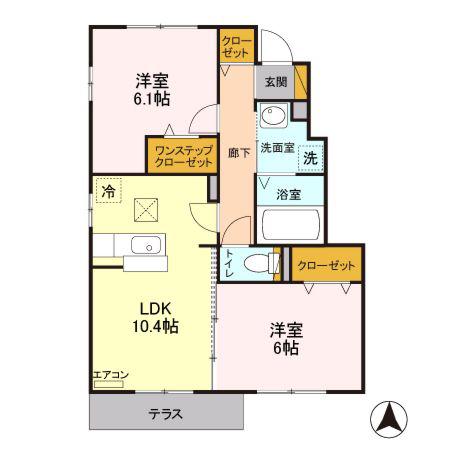 ロイヤルアドバンスB(2LDK/1階)の間取り写真