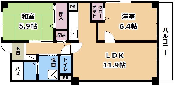 ロジュマン コシノハラ(2LDK/1階)の間取り写真