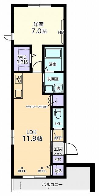ノース ISLAND(1LDK/2階)の間取り写真