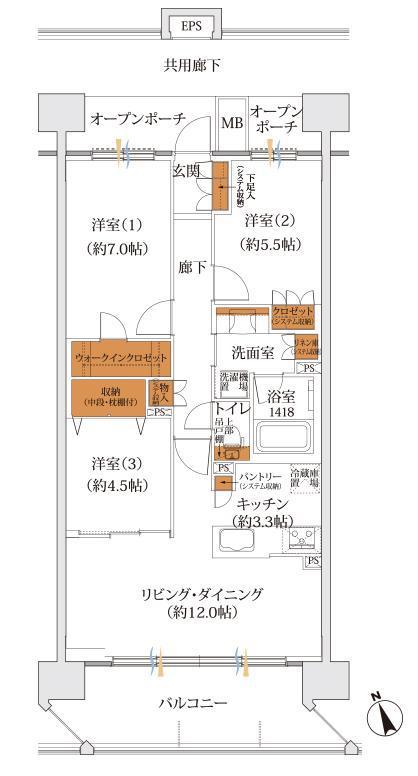 レーベン山形十日町 THE MID TOWER(3LDK/11階)の間取り写真