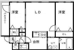 カーサフェリーチェ菊水(2LDK/2階)の間取り写真