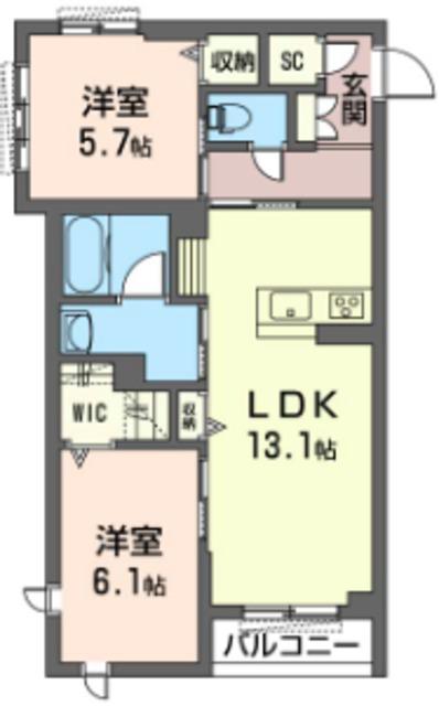 SHAMAISONアリビオ ケイ(2LDK/2階)の間取り写真