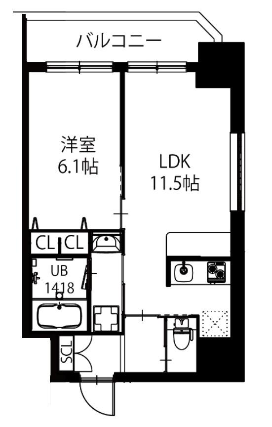 スプランディッド安土町(1LDK/12階)の間取り写真