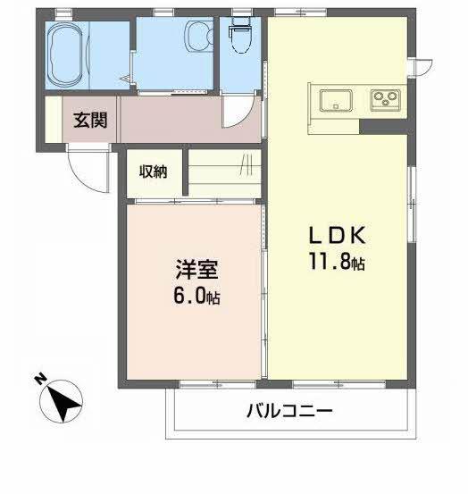 シャーメゾン中沢A棟(1LDK/2階)の間取り写真